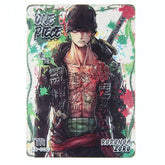 Card featuring an anime character with tattoos and a rose, with 'One Piece' branding.