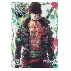 Card featuring an anime character with tattoos and a rose, with 'One Piece' branding.