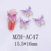 Nail Art Deco Silver Metal Violet Crystal Butterfly Charm Y01-MZH-AC47 image 0