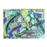 Character card with 'SSR'等级, 'WANTED' sign, and green hair on a colorful background