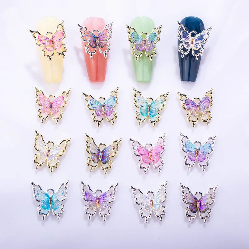 Nail Art Deco Silver Metal Aqua Crystal Butterfly Charm Y01-MZH-AC46 image 1